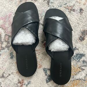 Everlane Black Leather Day Crossover Slides